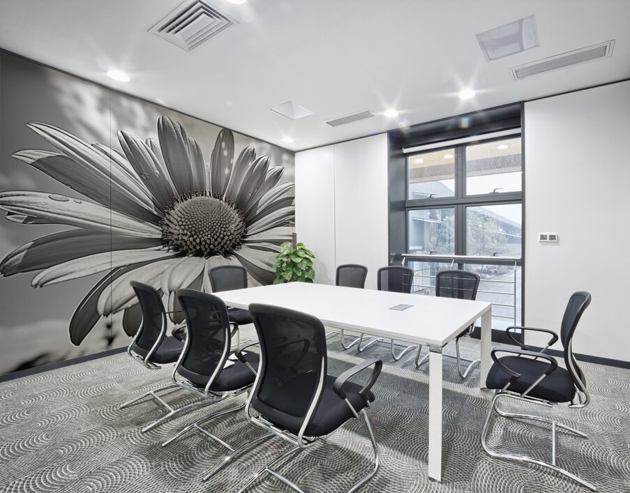 Sky Whisper – Monochrome Daisy Under Clouds Wall Printing