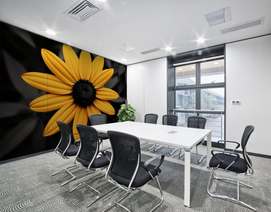 Lone Glow – Yellow Sunflower on Black Print Wall Printing