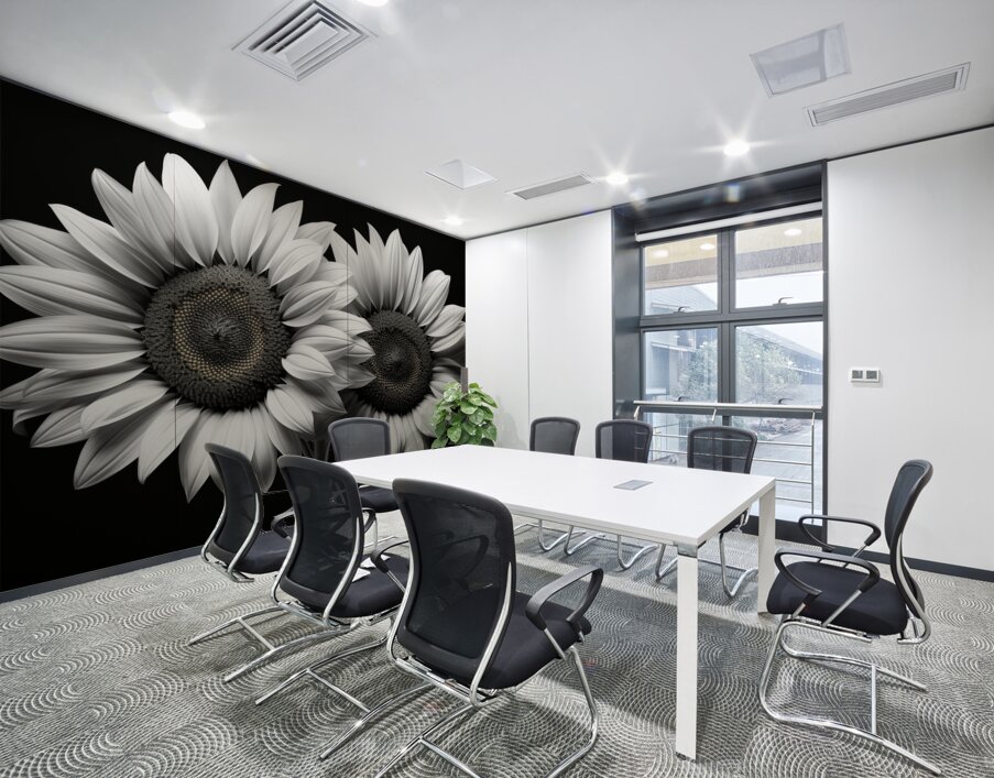 Twin Souls – Monochrome Sunflower Pair Print Wall Printing