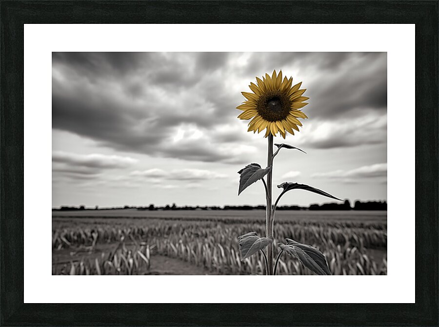 Hope In Contrast - Minimal Sunflower Art Prints Picture Frame print