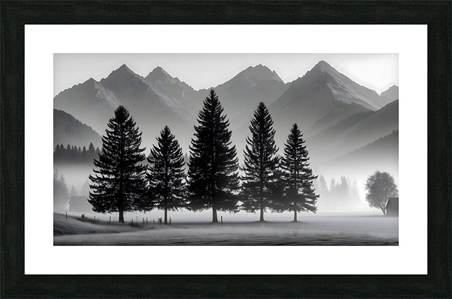 Morning Fog In The Valley - Monochrome Landscape Art Prints Picture Frame print