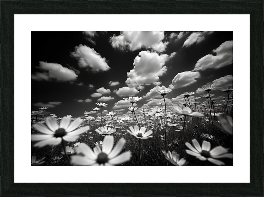 Whispers of the Sky – Monochrome Daisy Field Print Picture Frame print