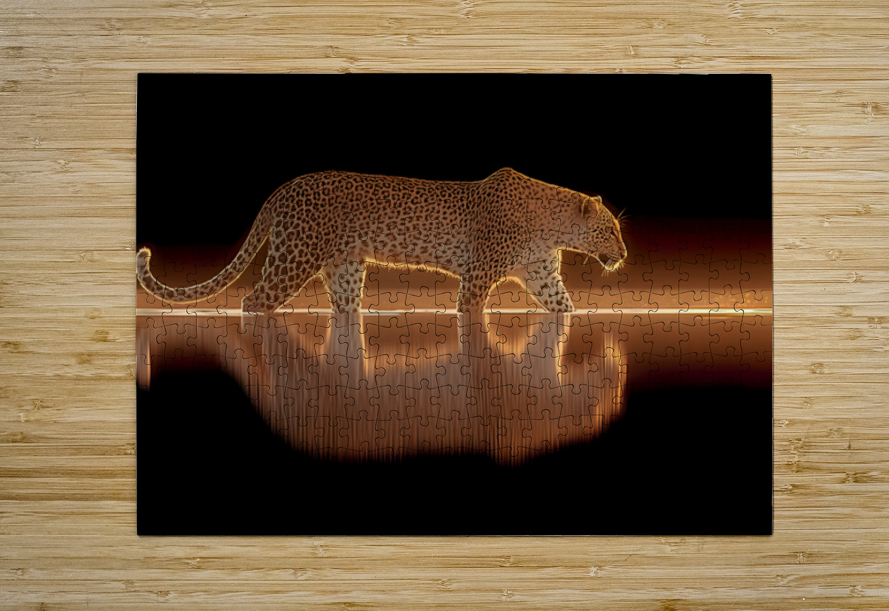 Nocturnal Grace – Cheetah Reflection Print Savage Art Prints Puzzle printing