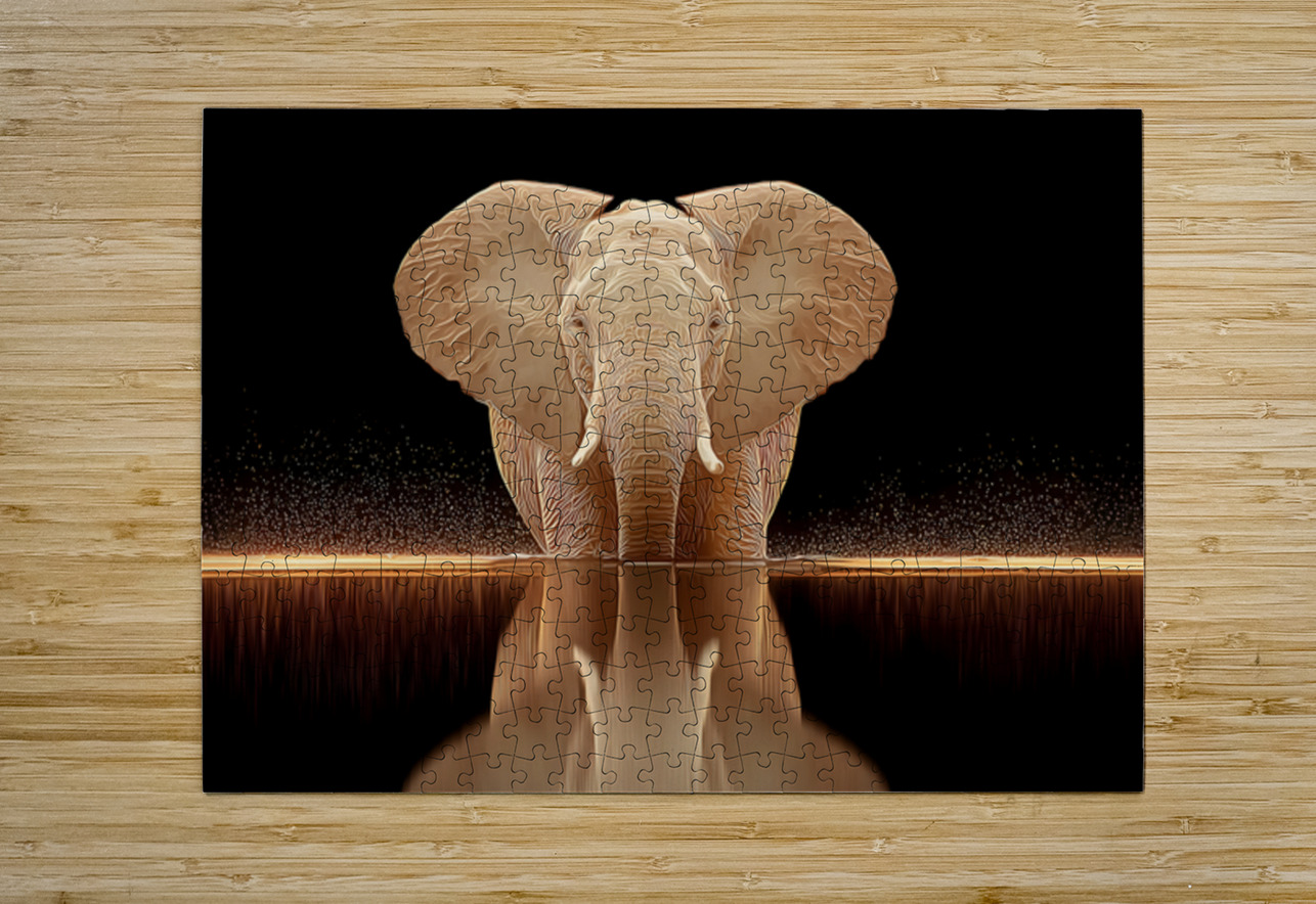 Golden Stillness – Elephant Reflection Print Savage Art Prints Puzzle printing