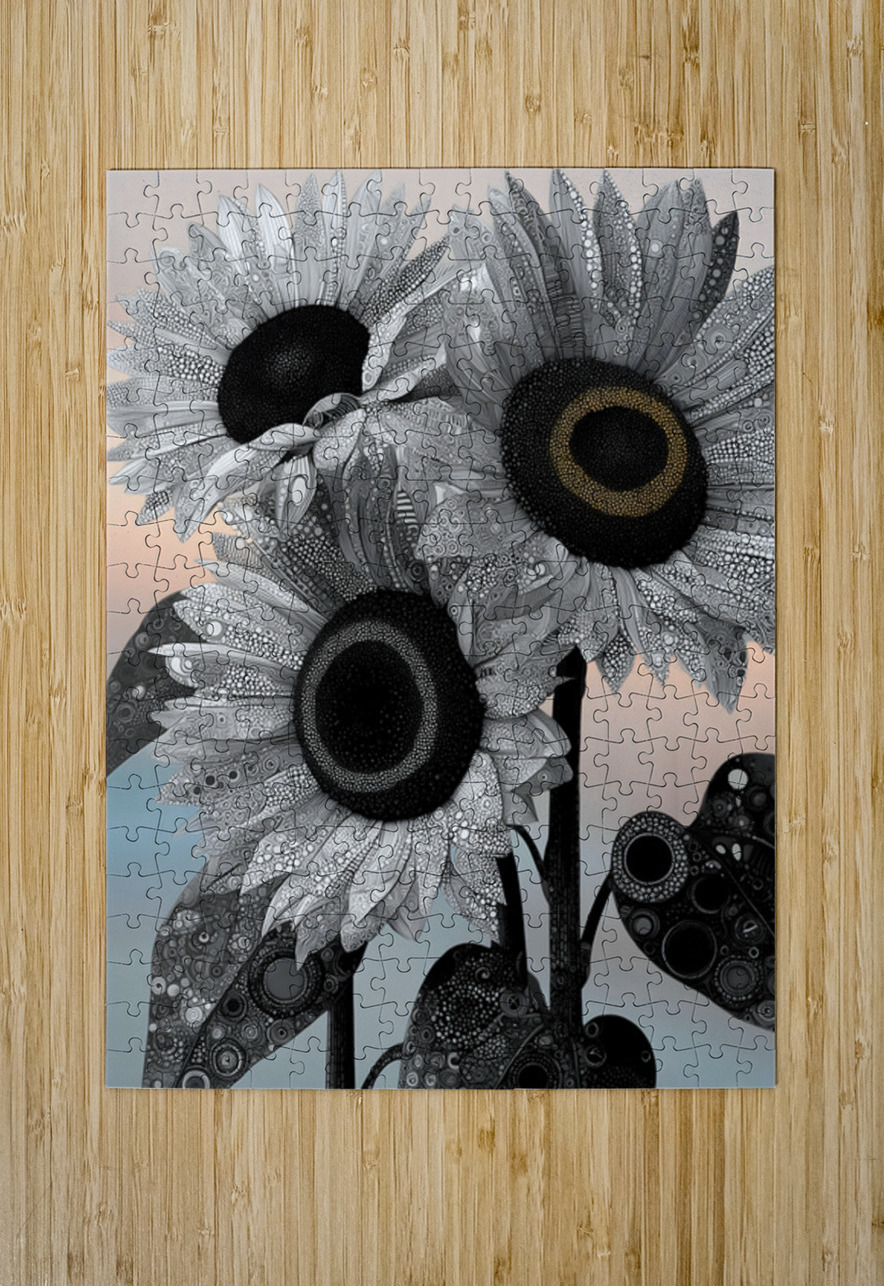 Ink & Ivory Sunflowers – Black & White Floral Art Print Savage Art Prints Puzzle printing