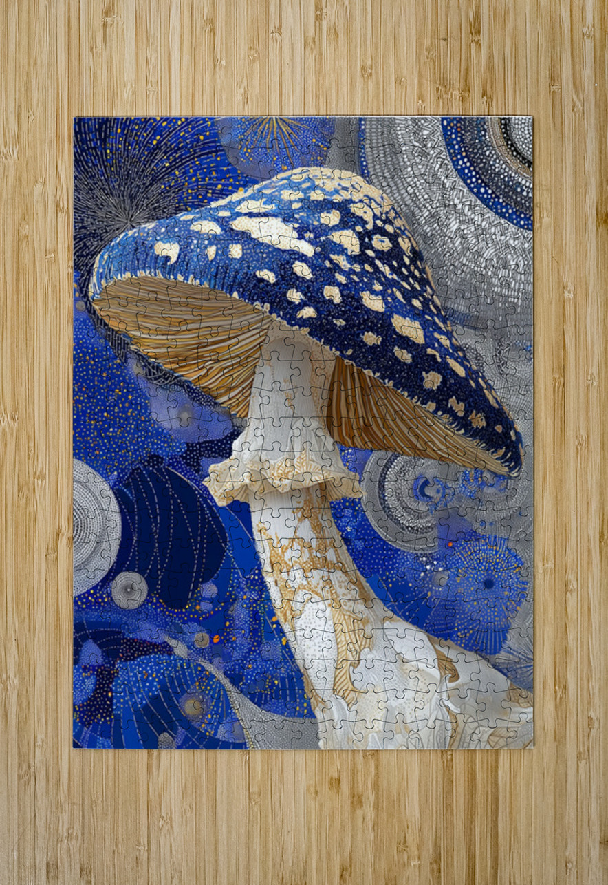 Celestial Cap – Blue Cosmic Mushroom Abstract Print Savage Art Prints Puzzle printing