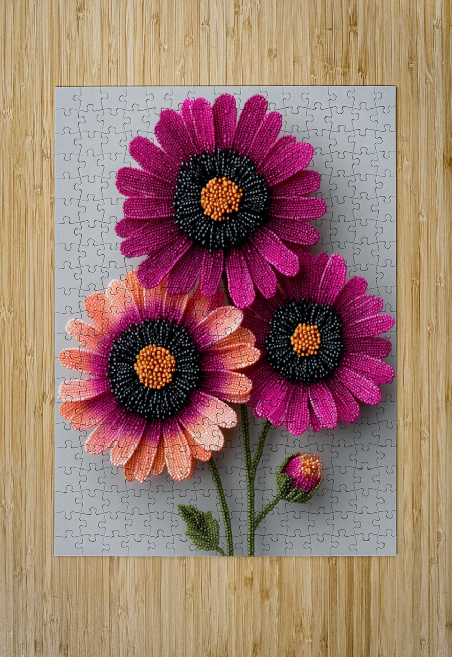 Beaded Blossoms – Textured Pink Daisy Abstract Print Savage Art Prints Puzzle printing