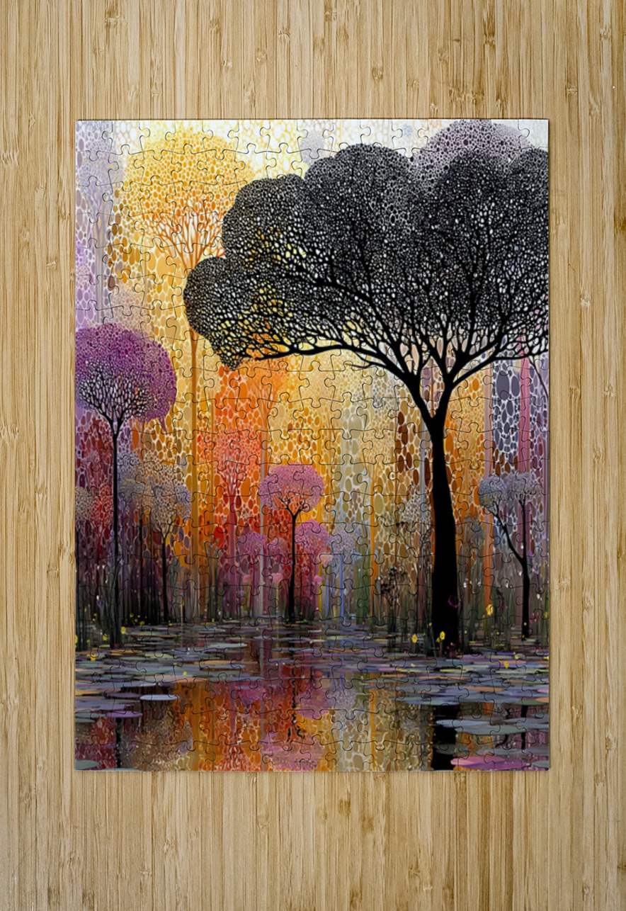 Lilywood Twilight – Mosaic Forest Reflection Print Savage Art Prints Puzzle printing