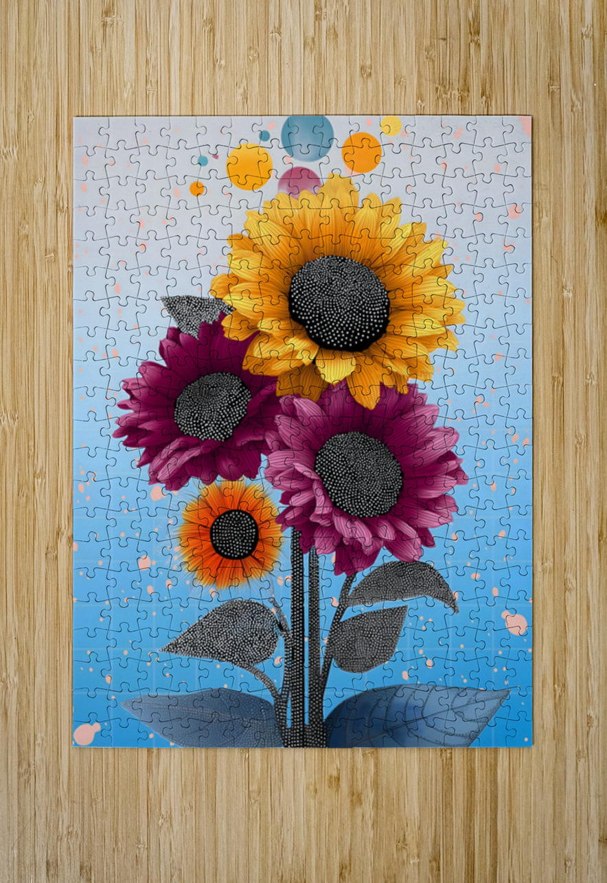 Orbiting Sunflowers – Modern Pop Botanical Print Savage Art Prints Puzzle printing