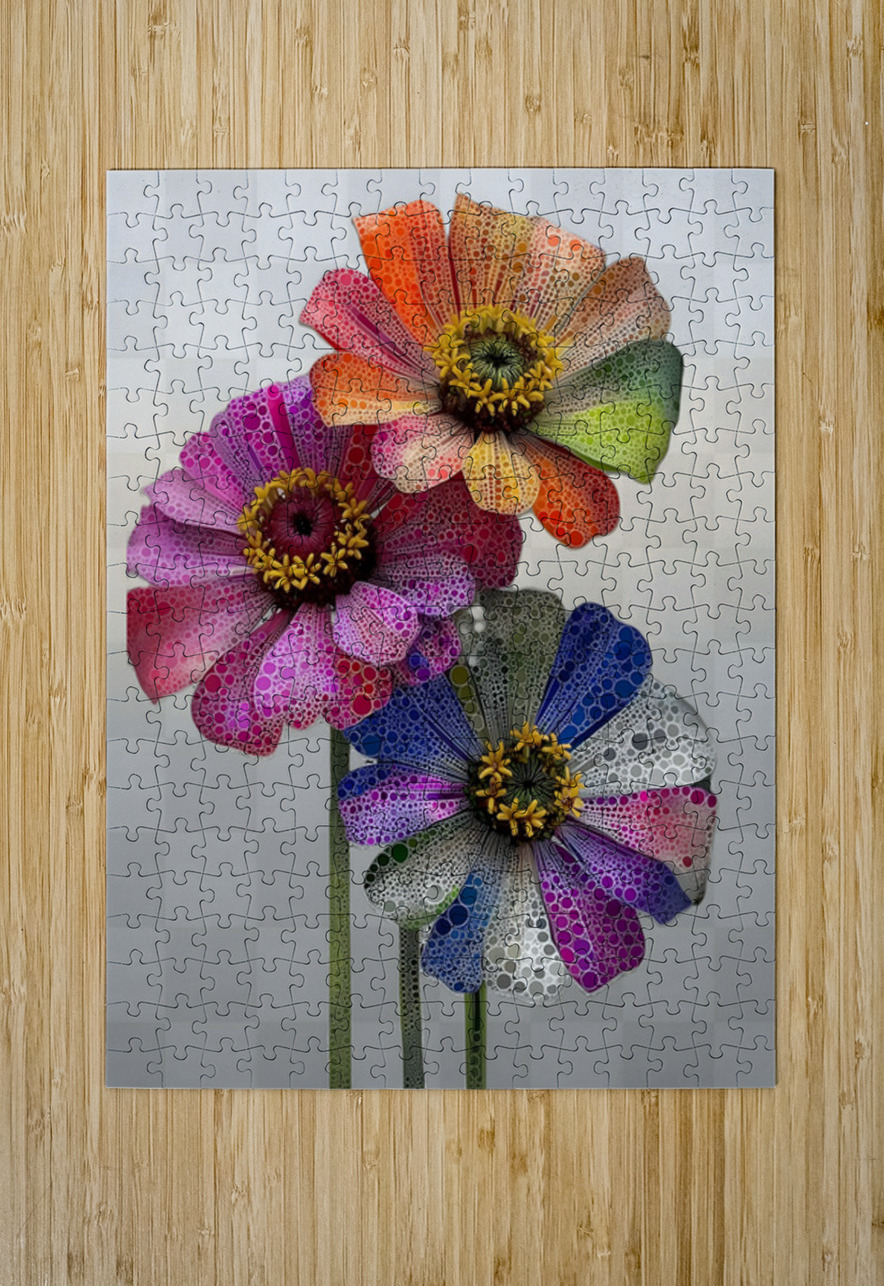 Pixel Bloom Trio – Pop Art Floral Abstract Print Savage Art Prints Puzzle printing