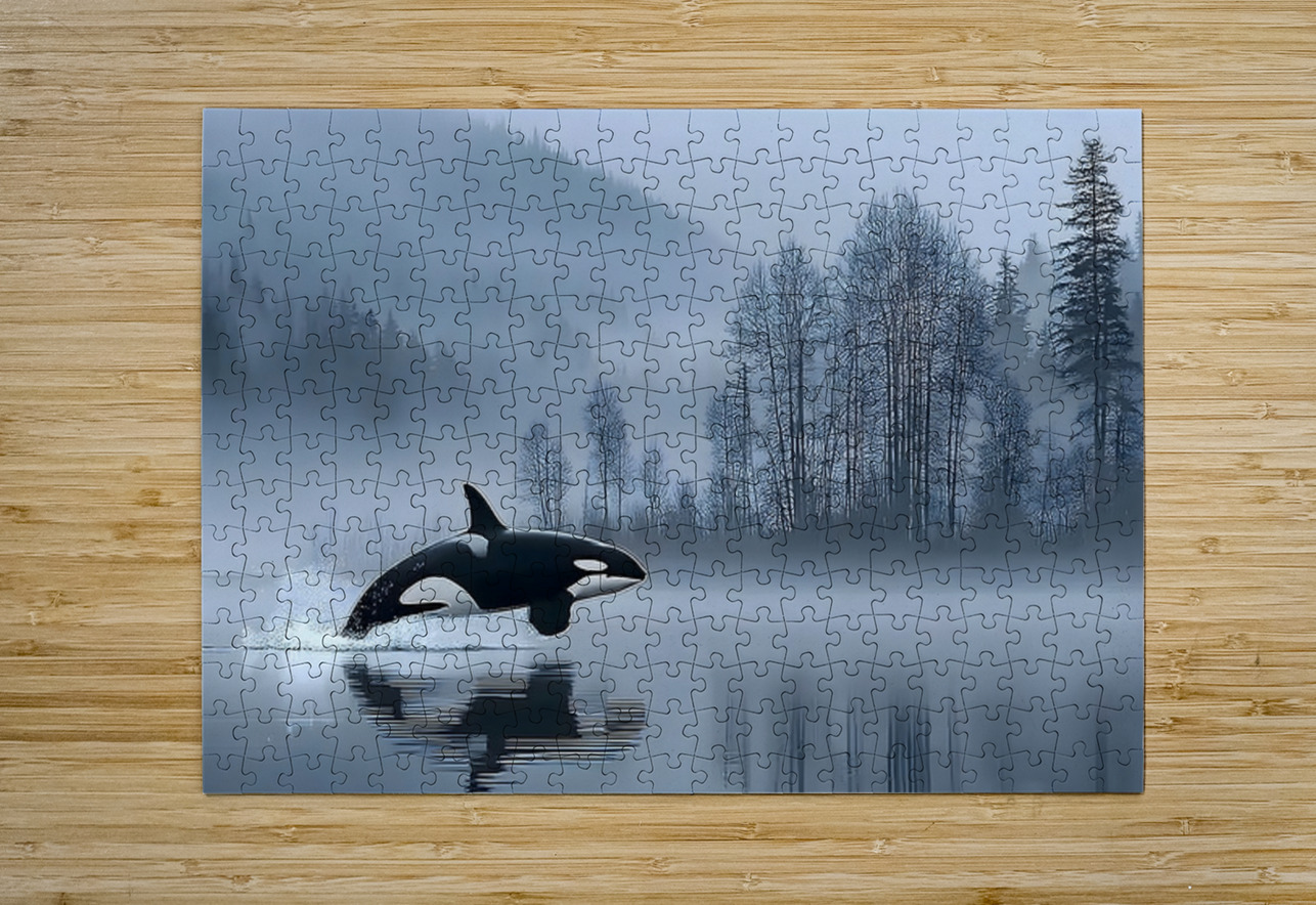 Whispers of the Sea – Orca in the Mist Print Savage Art Prints Puzzle printing