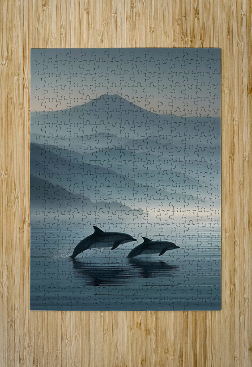 Misty Dolphins – Serene Ocean Leap Print Savage Art Prints Puzzle printing