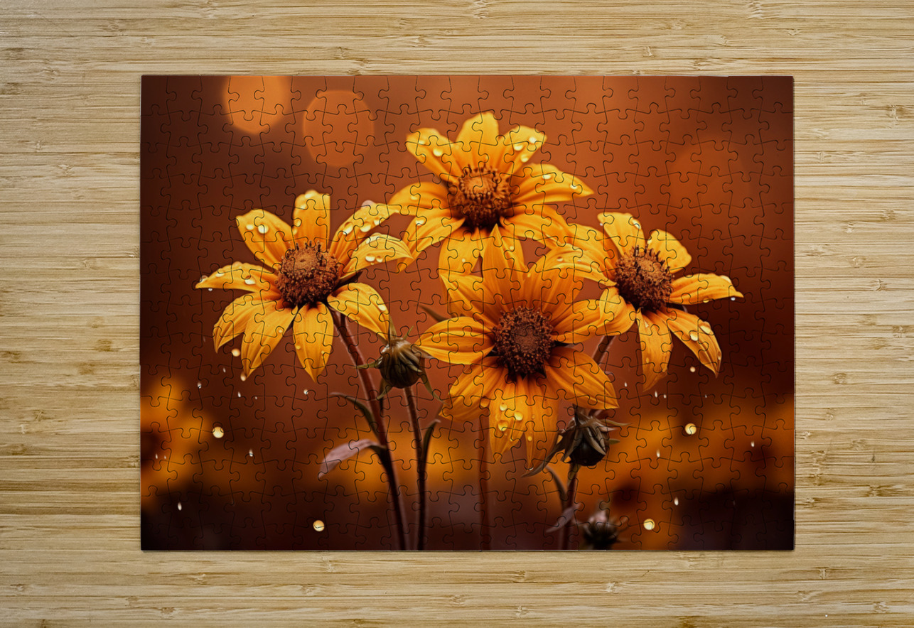 Golden Hour Daisies – Warm Botanical Art Print Savage Art Prints Puzzle printing