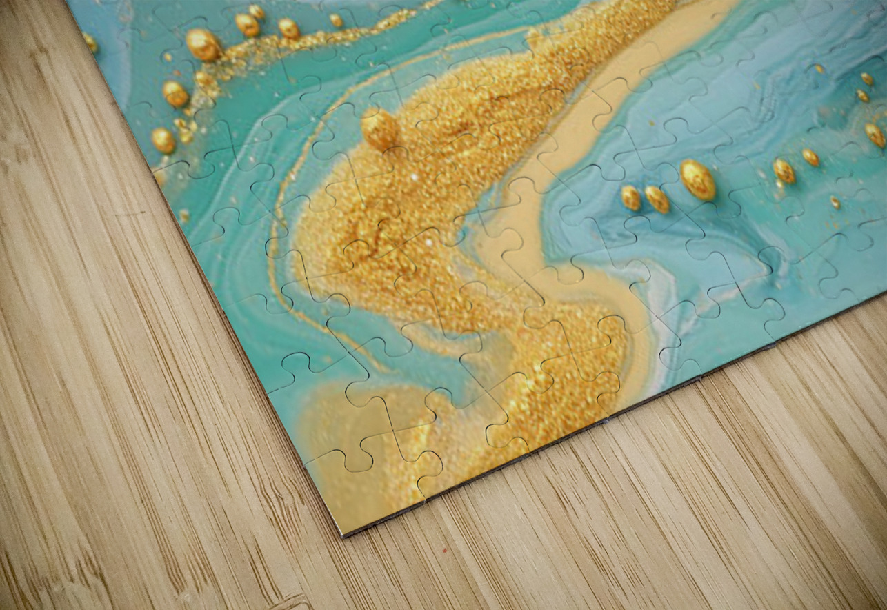 Golden River Flow – Fluid Abstract Art Print Savage Art Prints Puzzle