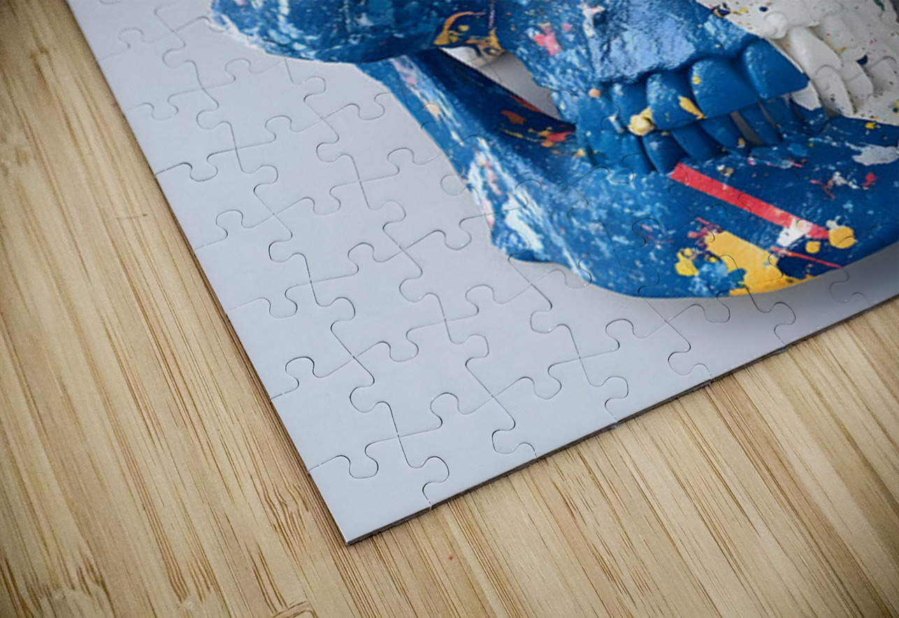 Indigo Soul – Blue and White Skull Print Savage Art Prints Puzzle