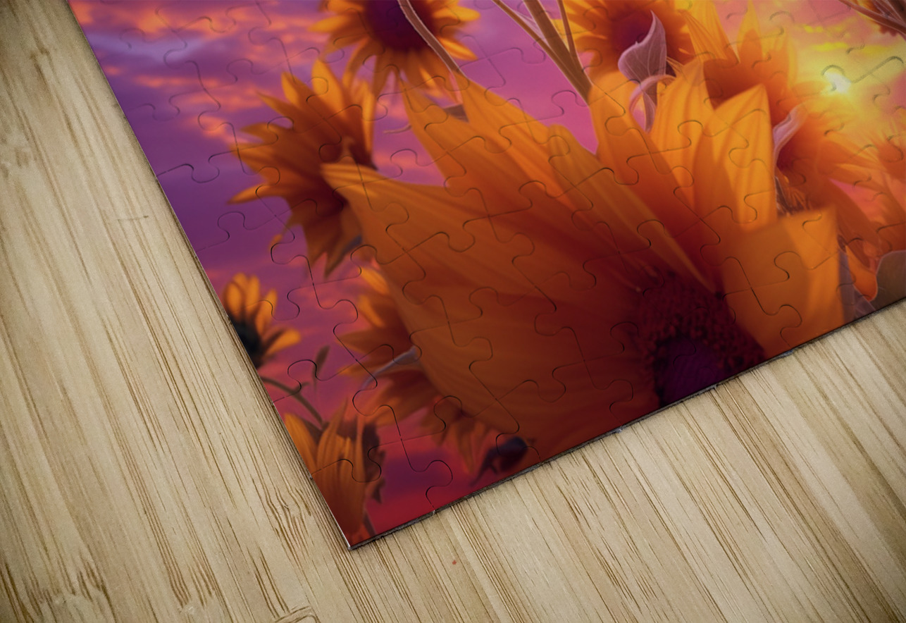 Skyscape Sunflowers – Purple Sunset Botanical Print Savage Art Prints Puzzle