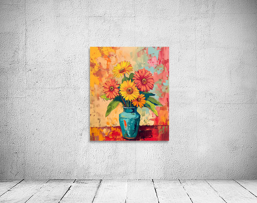 Sunburst In A Teal Vase - Sunflower Vase Art Prints Wall Preview