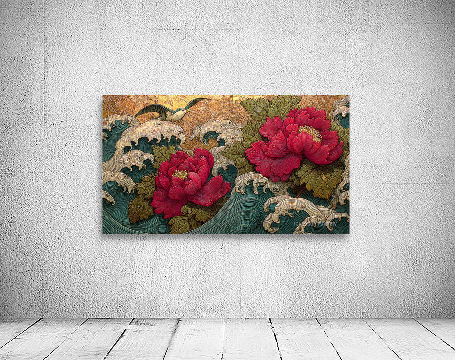 Hana To Nami No Uta 花と波の詩 - Poem Of Flowers And Waves - Japanese Floral Seascape Art Prints Wall Preview