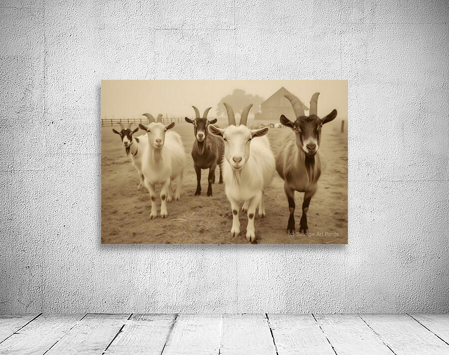 Curious Goats at the Fence – Farmhouse Animal Art Print Wall Preview