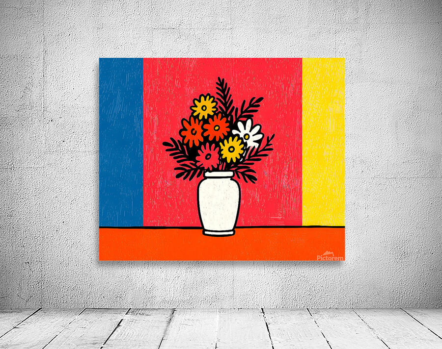 Color Field Blooms – Retro Graphic Vase Print Wall Preview
