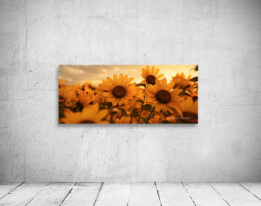 Golden Haze – Radiant Sunflower Morning Print Wall Preview
