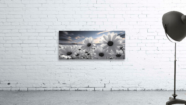 Silent Harmony – Black & White Garden Daisy Art Print Wall Preview
