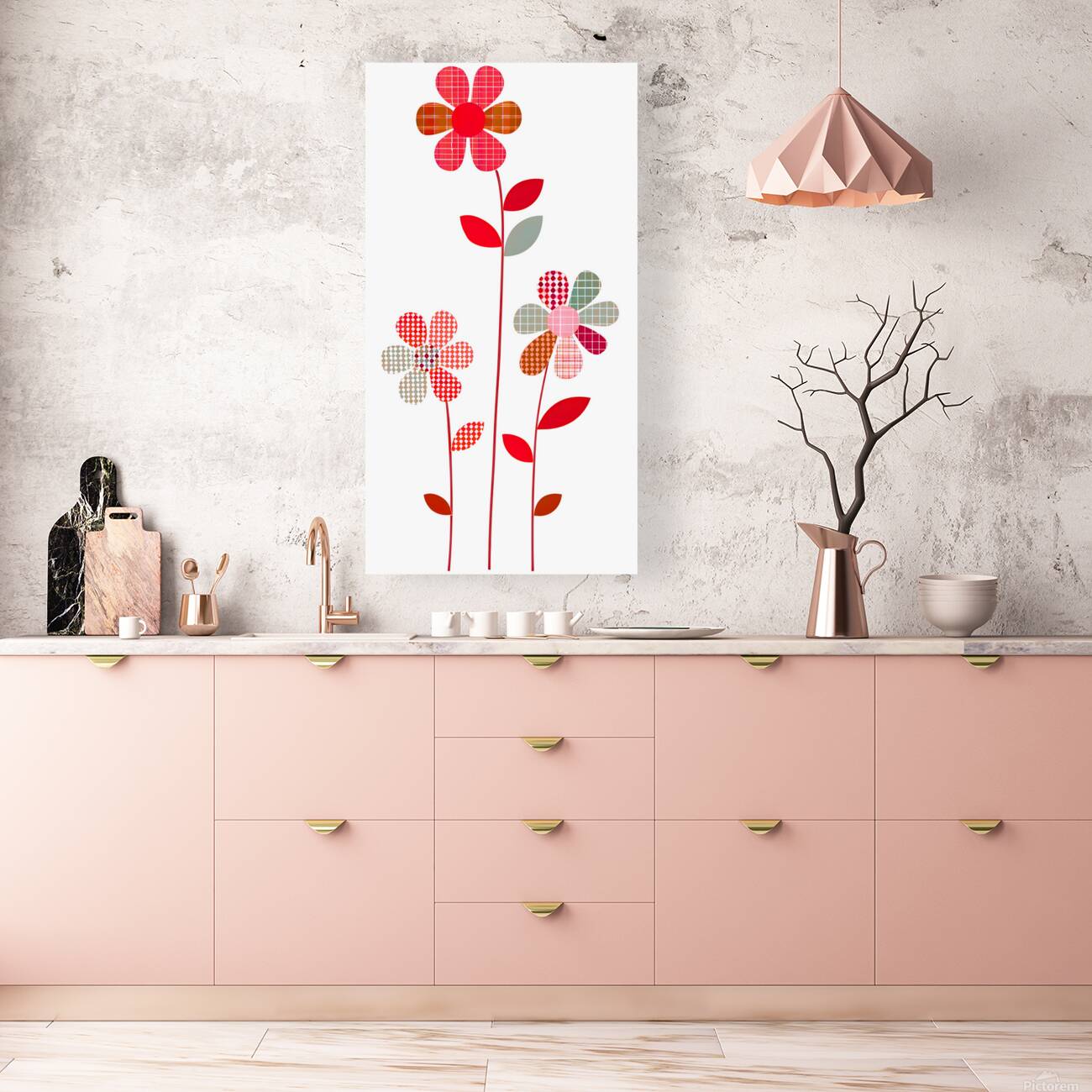 Plaid Botanica 21 - Modern Retro Floral Art Prints Reproduction