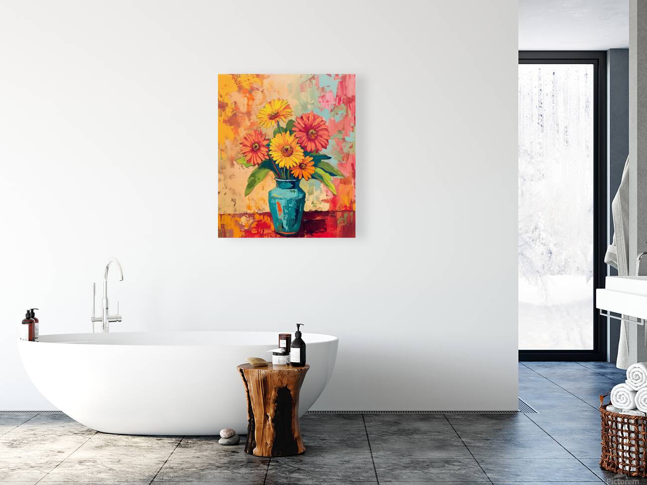 Sunburst In A Teal Vase - Sunflower Vase Art Prints Reproduction