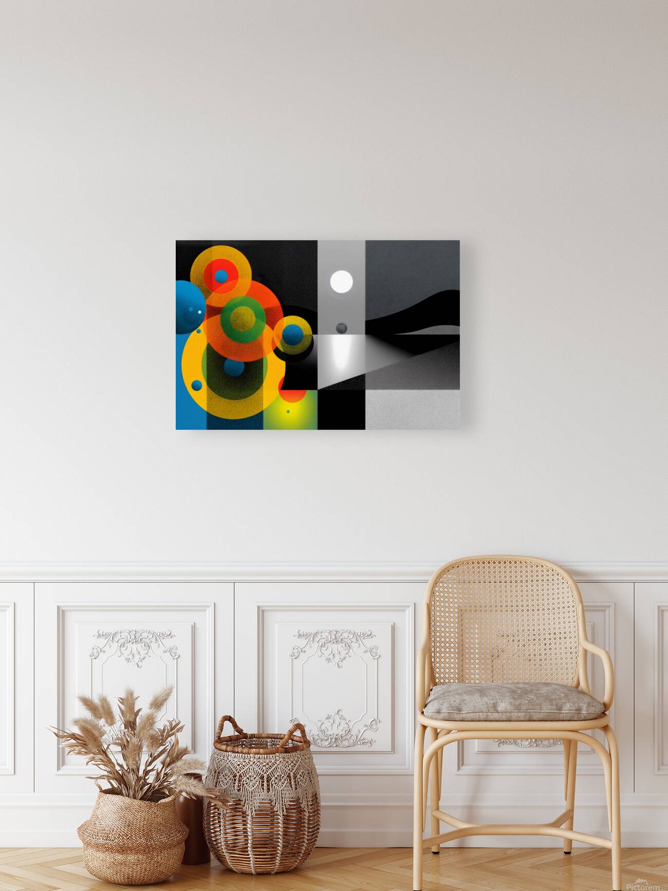 Orbit Spectrum – Color Meets Monochrome Abstract Art Print Reproduction