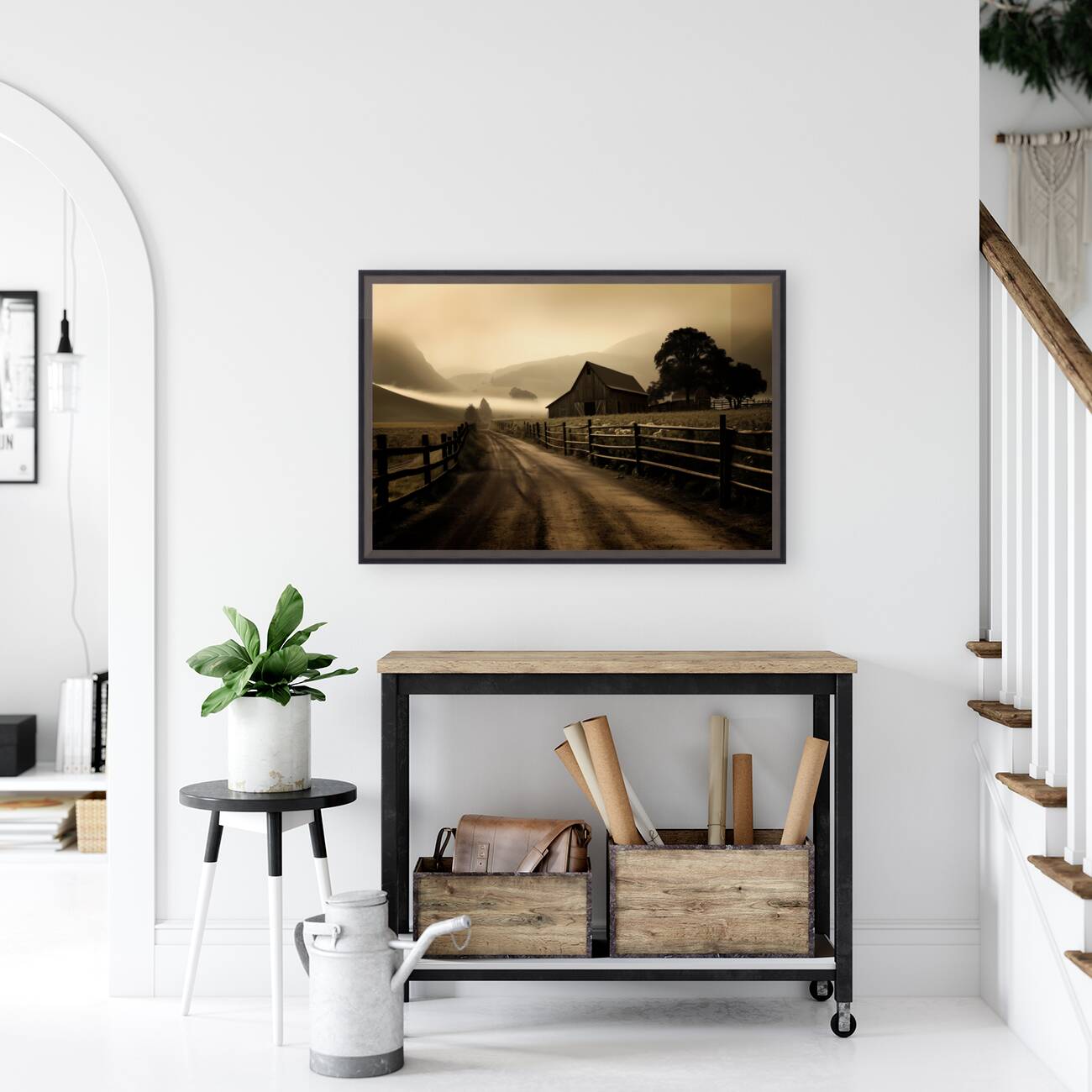Country Road Reverie – Vintage Sepia Landscape Print Reproduction