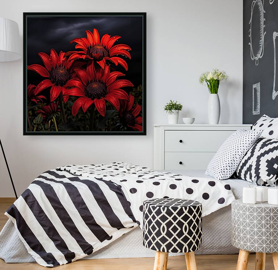 Crimson Daisies – Bold Botanical Statement Print Reproduction