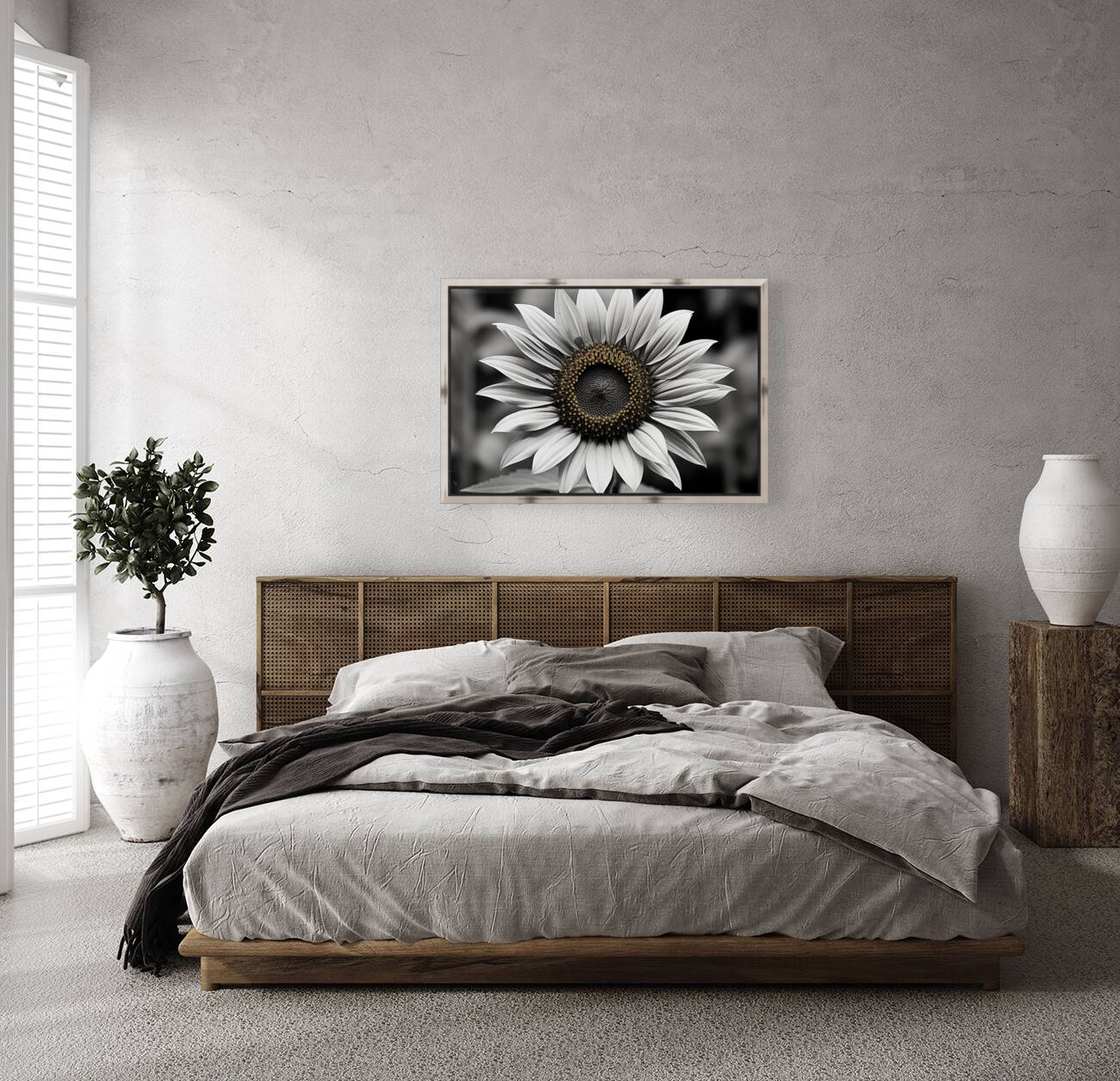 Flawless – Black & White Sunflower Art Print Reproduction