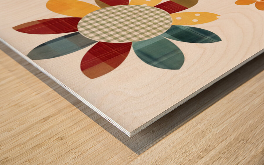 Plaid Botanica 4 - Contemporary Floral Art Prints Wood print