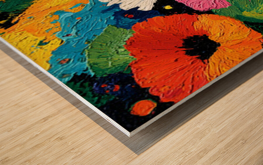 Impasto Carnival – Thick Palette Knife Floral Print Wood print