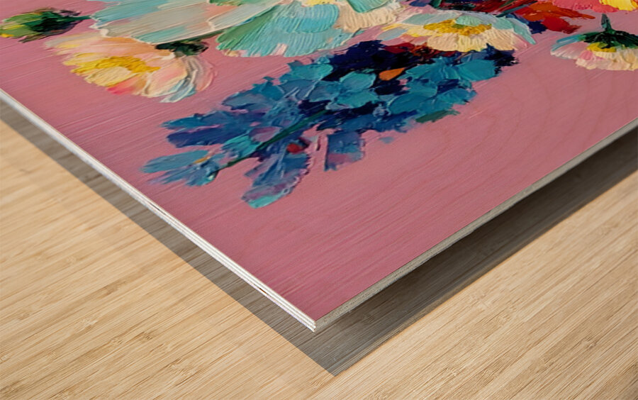 Pink Room Bouquet – Floral Still Life Print Wood print