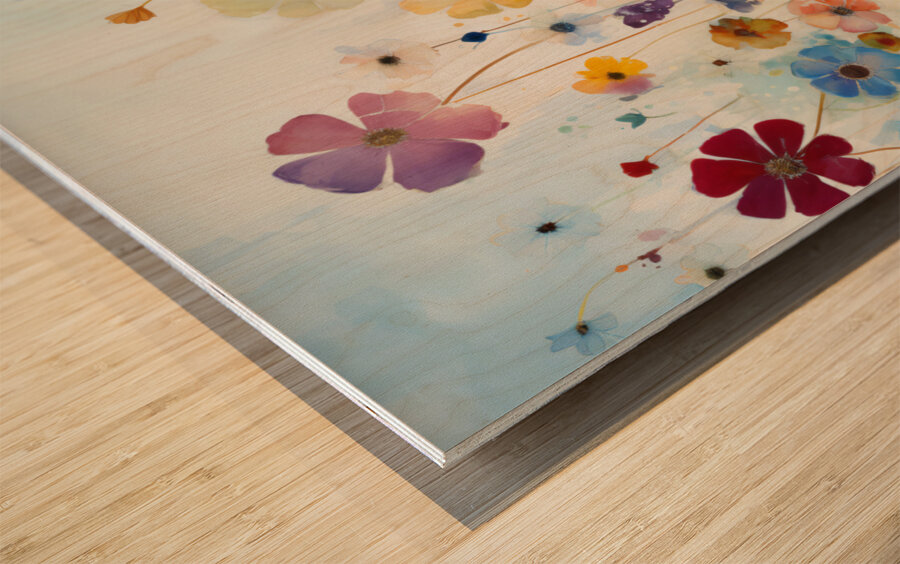 Flower Explosion – Colorful Wildflower Meadow Art Print Wood print